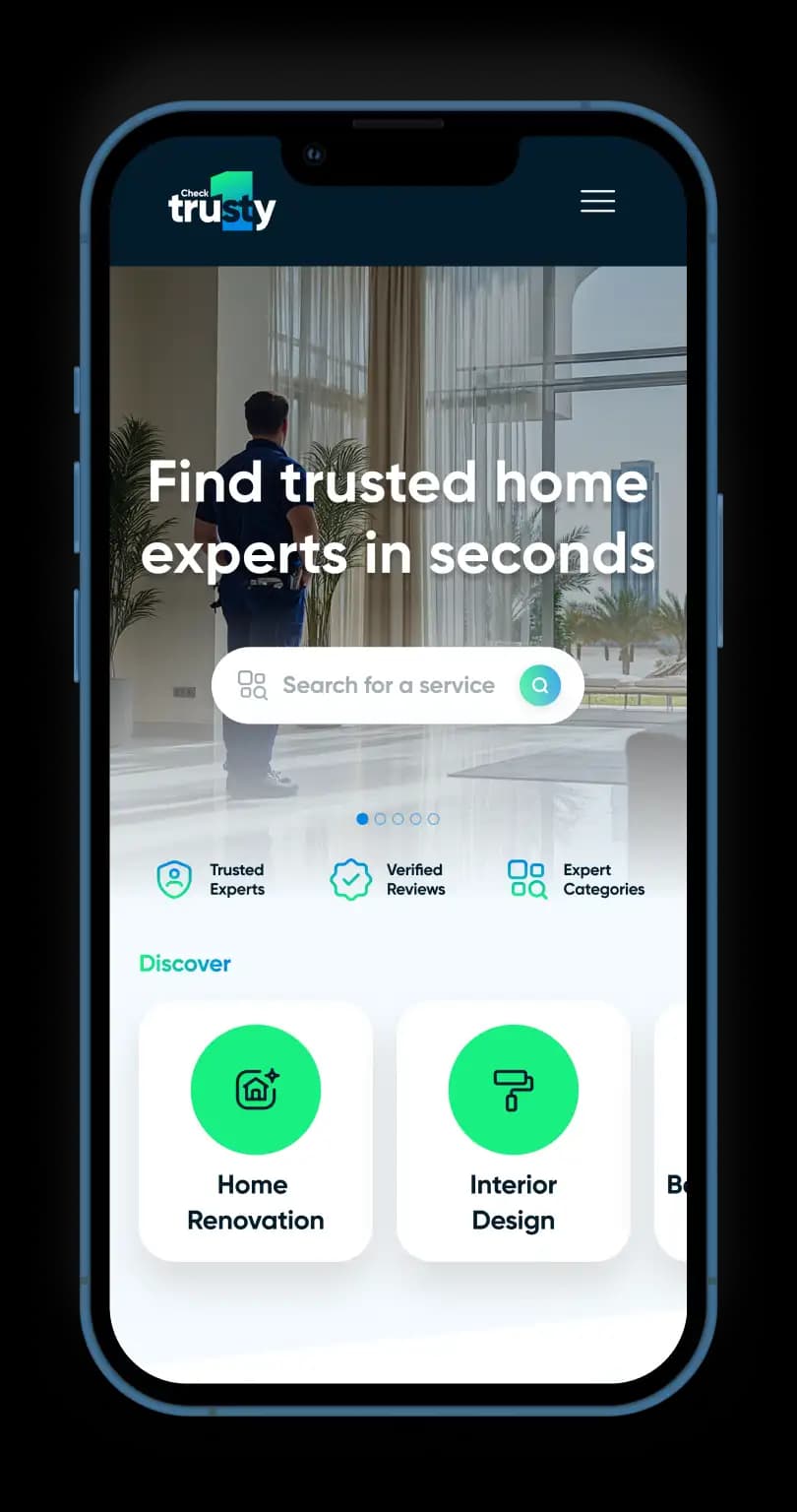 Step 1 – Use the search bar or browse categories on mobile to find trusted home experts